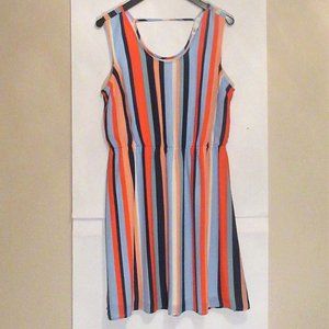 D2    Blue /Red/Orange  Striped  Open top Dress Lined Size Large